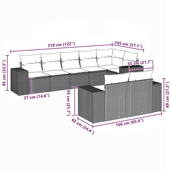 vidaXL Garden Sofa Set Black, Cream White