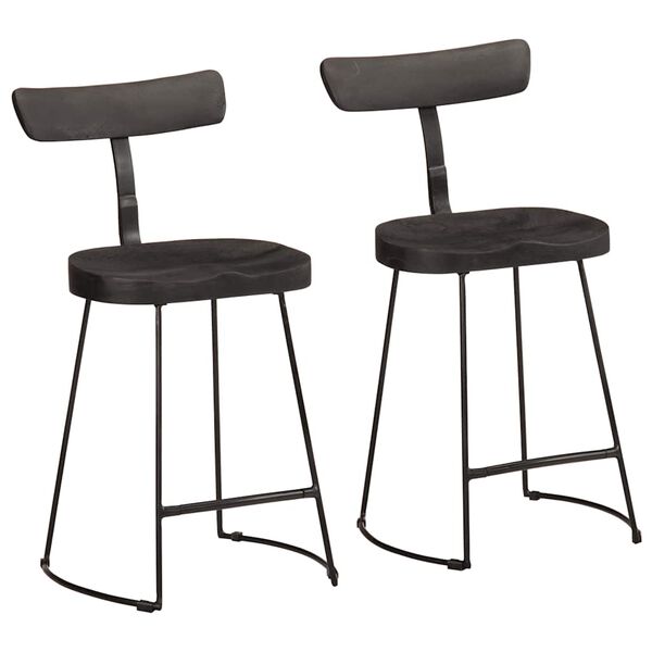 vidaXL Bar Stool Set of 2 Black Solid mango wood, iron Medium Footrest