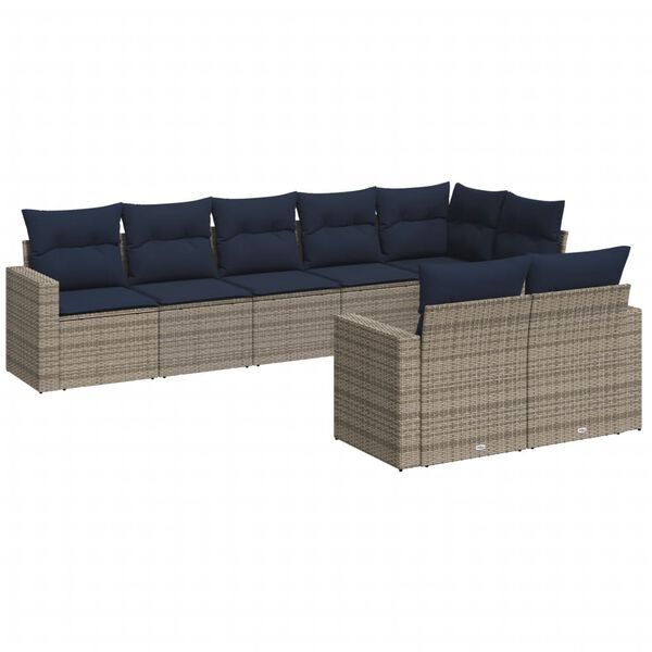 vidaXL 8 Piece Patio Sofa Set with Cushions Gray Poly Rattan