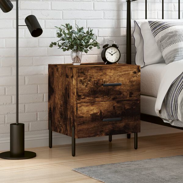 vidaXL Bedside Cabinet Smoked Oak Engineered wood, iron Standard Durable