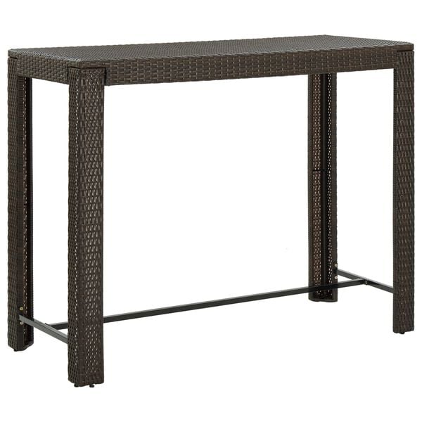 vidaXL Bar Table Brown PE rattan, powder-coated steel