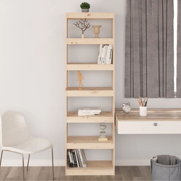 vidaXL Book Cabinet Natural Wood Solid Pinewood Large Book Cabinet