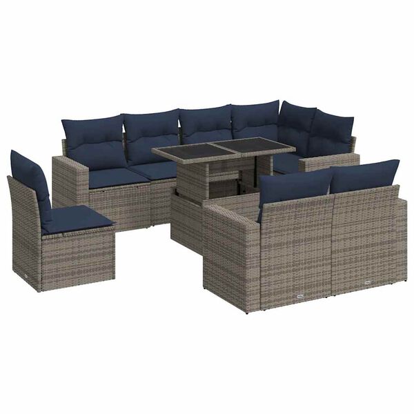 vidaXL 9 Piece Patio Sofa Set with Cushions Gray Poly Rattan Acacia