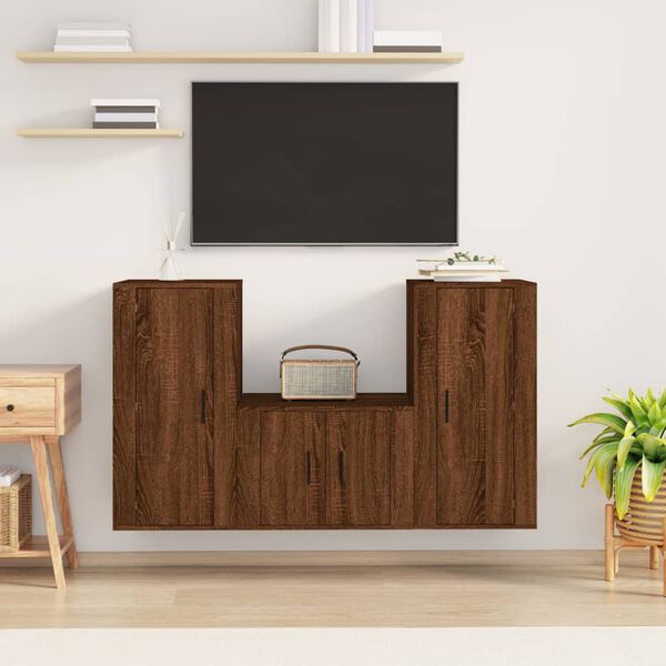 vidaXL TV Cabinet Set Set of 3 Brown Oak Engineered Wood Medium
