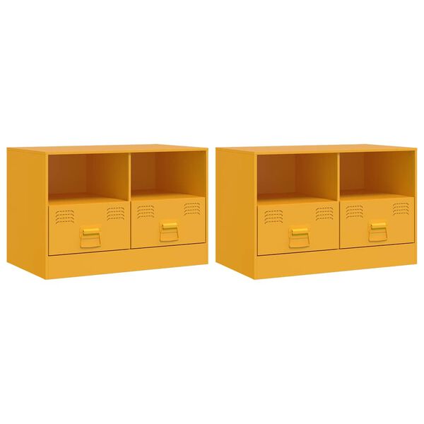 vidaXL TV Cabinet Set of 2 Mustard yellow Cold-rolled steel