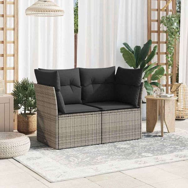 vidaXL Garden Sofa Grey PE rattan, powder-coated steel 2-seater
