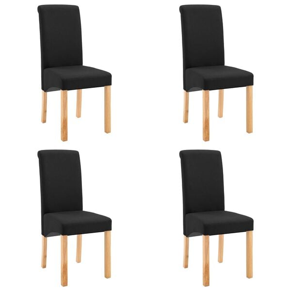 vidaXL Dining Chair Set of 4 Black Fabric and wood Standard Ergonomic