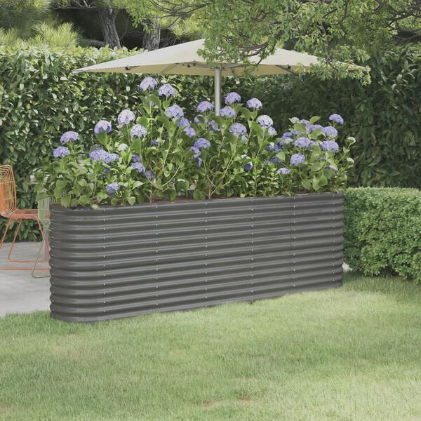 vidaXL Garden Raised Bed Grey Powder-Coated Steel 88.2x15.7x26.8 in