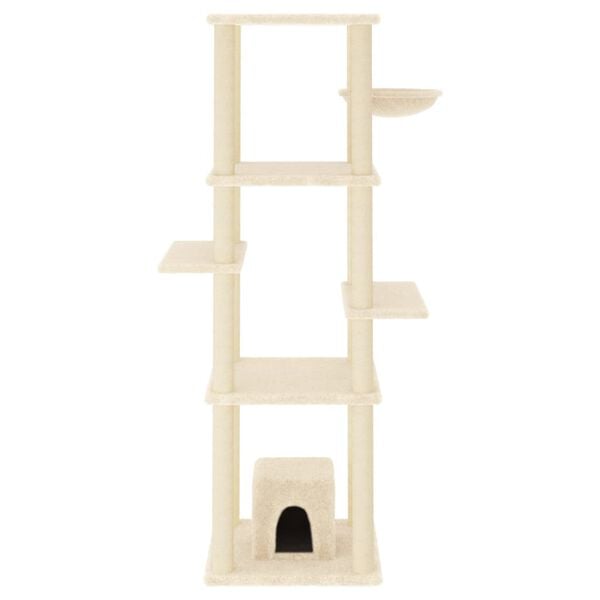 vidaXL Cat Tree Cream Engineered wood, plush, sisal Medium Modern