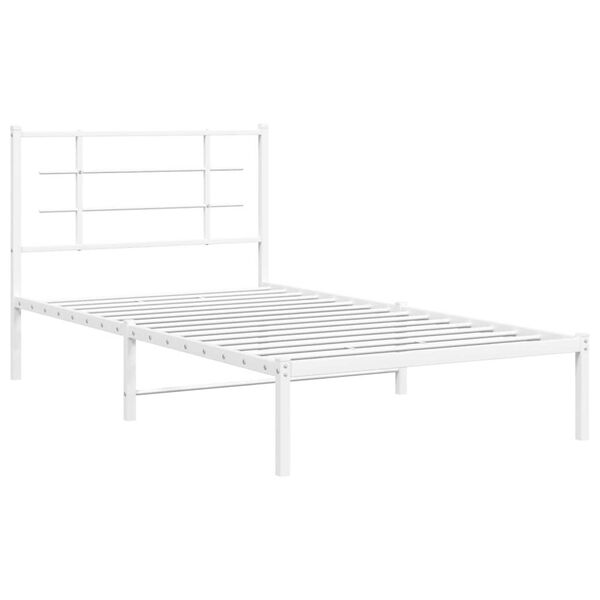 vidaXL Bed Frame White Powder-coated steel Twin Bed Frame Rectangular