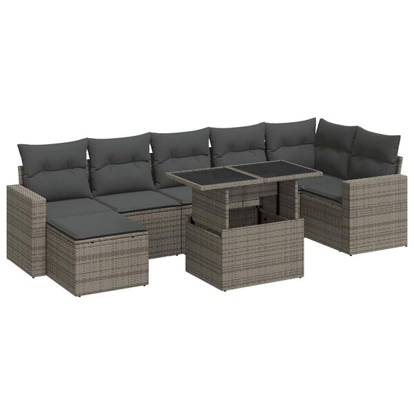 vidaXL Garden Sofa Set Gray PE rattan, powder-coated steel, tempered glass