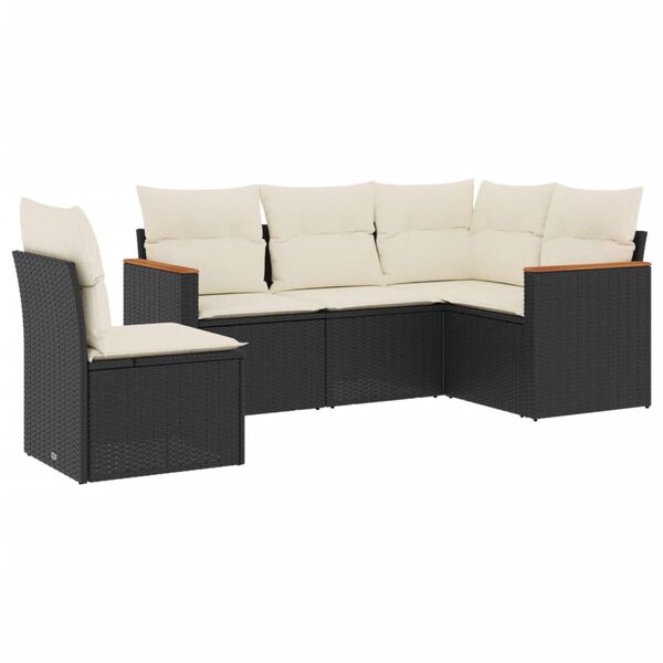 vidaXL Garden Sofa Set Black PE rattan 5 Piece Set Removable Covers