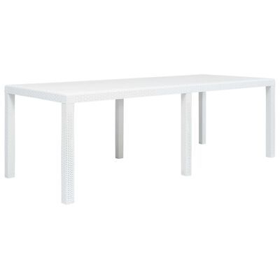 vidaXL Patio Table White 86.6"x35.4"x28.3" Plastic Rattan Look