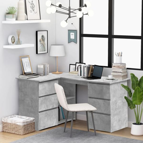 vidaXL Corner Desk Concrete Grey Engineered Wood 57.1 x 39.4 x 29.9 in