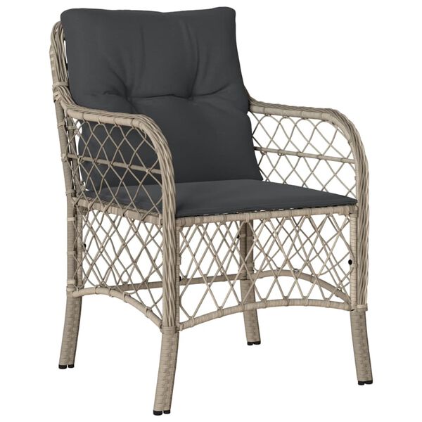 vidaXL 3 Piece Bistro Set with Cushions Light Grey Poly Rattan