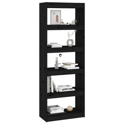vidaXL Book Cabinet/Room Divider Black 23.6"x11.8"x65.9" Solid Wood Pine