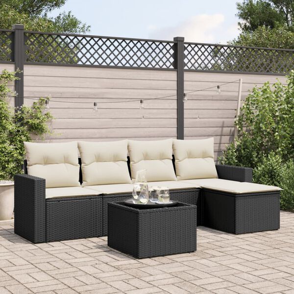 vidaXL Garden Sofa Set Black PE rattan 6 Piece Set Modular