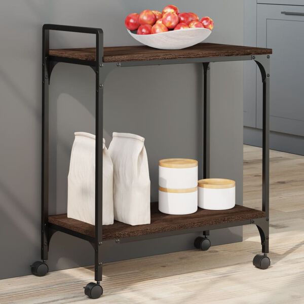 vidaXL Kitchen Trolley Brown Oak 23.8"x12.2"x28.5" Engineered Wood