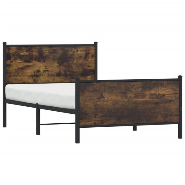 vidaXL Bed Frame Smoked Oak Steel, Engineered Wood Twin Bed Frame