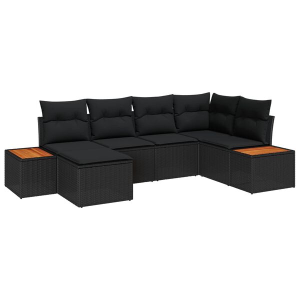 vidaXL Garden Sofa Set with Cushion 6 pcs Black Synthetic: Poly Rattan