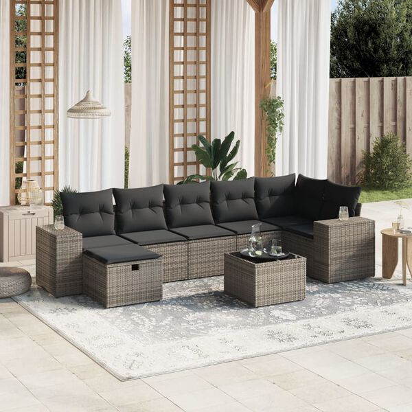 vidaXL Garden Sofa Set Grey Poly Rattan, Powder-Coated Steel Large