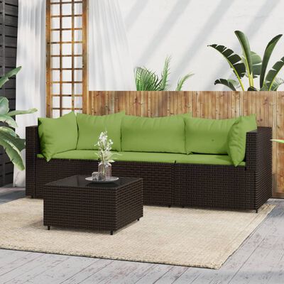 vidaXL 4 Piece Patio Lounge Set with Cushions Brown Poly Rattan