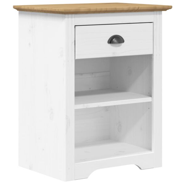 vidaXL Bedside Cabinet White, Brown Solid pine wood, engineered wood, metal