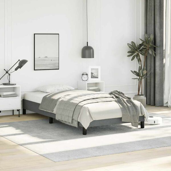 vidaXL Bed Frame Dark Gray Polyester, Plywood, Engineered Wood Twin XL