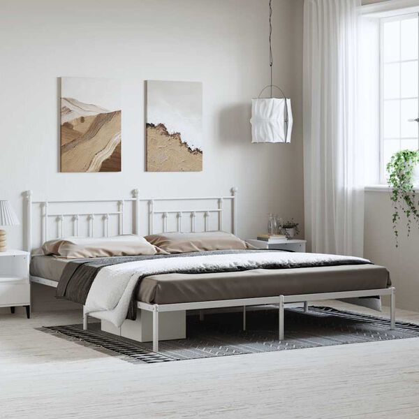 vidaXL Bed Frame White Powder-Coated Steel 76 x 80 in Bed Frame