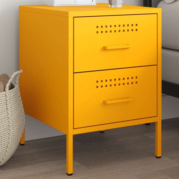 vidaXL Bedside Cabinet Mustard Yellow Steel Bedside Cabinet Rectangular