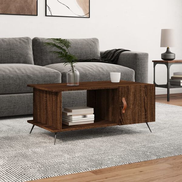 vidaXL Coffee Table Brown Oak Engineered Wood, Iron Medium Coffee Table