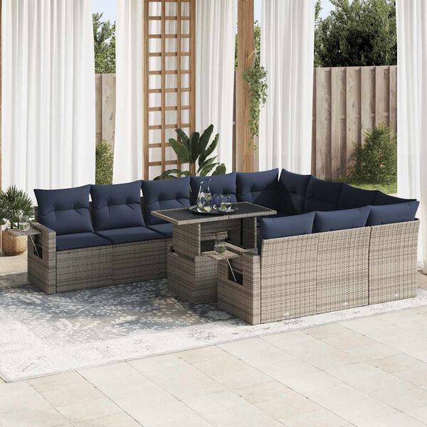 vidaXL 11 Piece Patio Sofa Set with Cushions Gray Poly Rattan Acacia