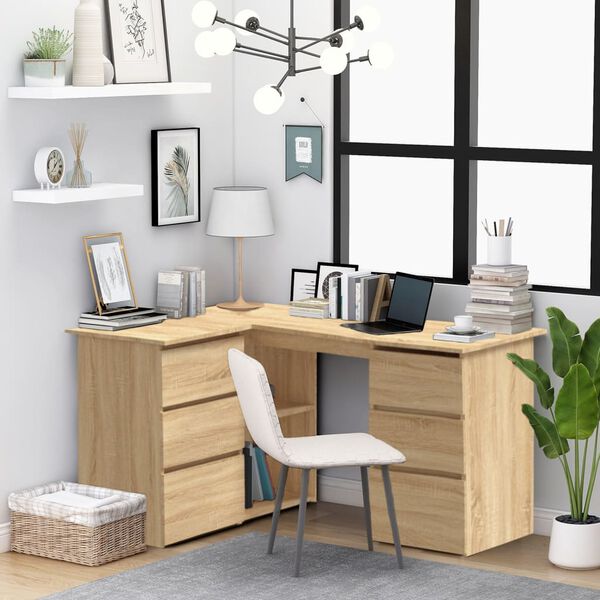 vidaXL Corner Desk Sonoma Oak Engineered Wood Large Corner Desk