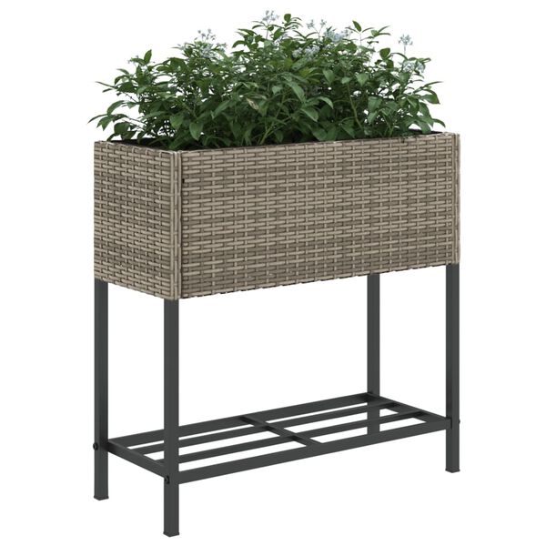 vidaXL Garden Planter Gray Powder-coated steel, PE rattan