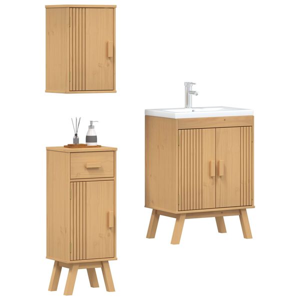 vidaXL Bathroom Furniture Set with Door 3 pcs Brown 114 x 43 x 73.5 cm