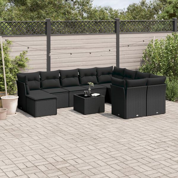 vidaXL Garden Sofa Set Black PE rattan, powder-coated steel, tempered glass