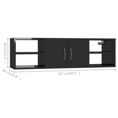 vidaXL Wall Shelf High Gloss Black 40.2"x11.8"x11.4" Engineered Wood