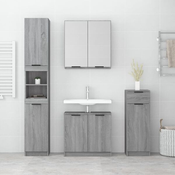 vidaXL Bathroom Furniture Set Gray Sonoma Engineered wood, glass Tall