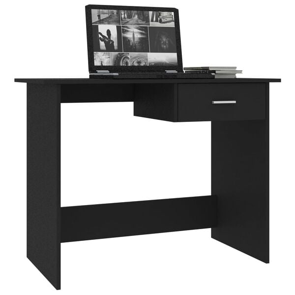 vidaXL Desk Black Engineered wood Compact Desk Rectangular Modern