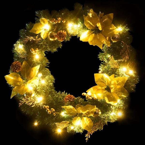vidaXL Christmas Wreath Green and gold PVC 23.6 in Decorative Inlays