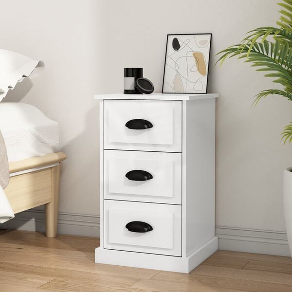 vidaXL Bedside Cabinet High gloss white Engineered wood Small