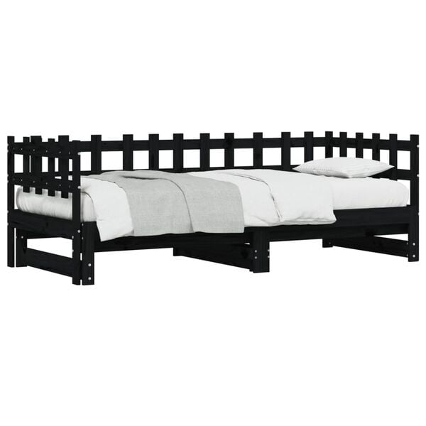 vidaXL Day Bed Black Solid Pine Wood 80.1 x 38.6 x 27.0 in