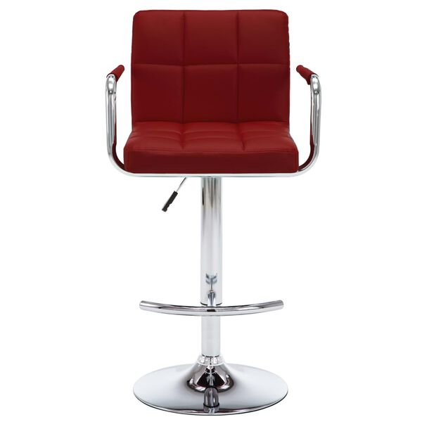 vidaXL Bar Stool Set of 2 Wine Red Faux leather, Steel Height-Adjustable