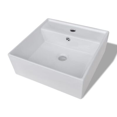 vidaXL Ceramic Basin with Overflow & Faucet Hole 16.1"x16.1" White