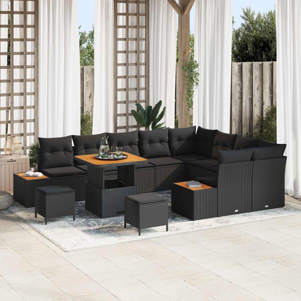 vidaXL Garden Sofa Set with Cushion 12 pcs Black Poly rattan