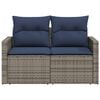 vidaXL Patio Sofa with Cushions 2-Seater Gray Poly Rattan