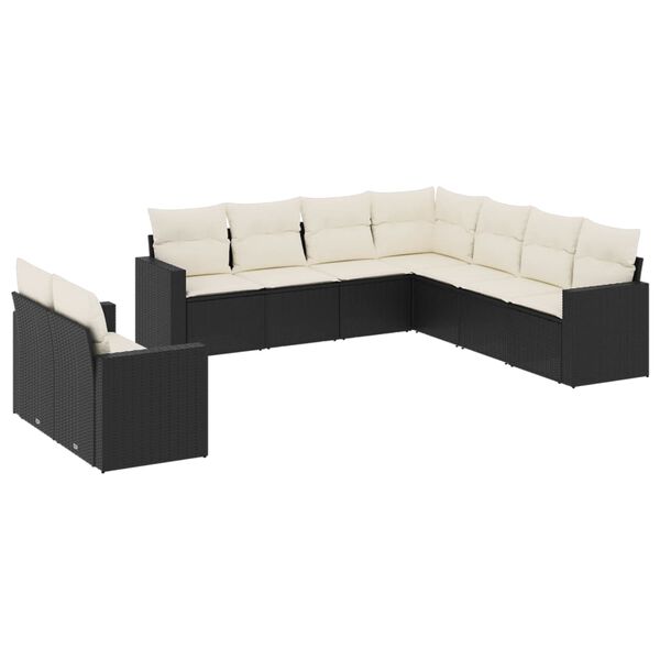 vidaXL Garden Sofa Set Black PE Rattan Large Adjustable Feet