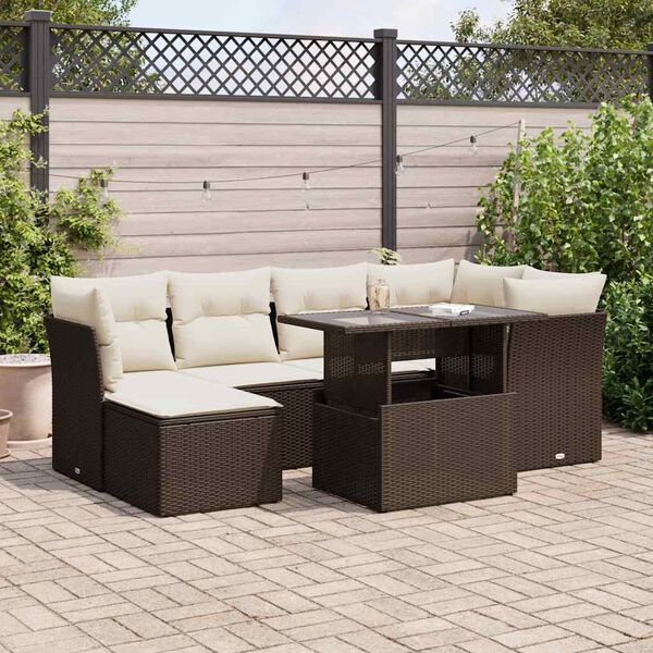 vidaXL Garden Sofa Set Brown PE Rattan Large Adjustable Armrests