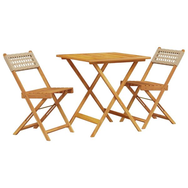 vidaXL Bistro Set Beige Solid acacia wood, PE rattan Regular Foldable