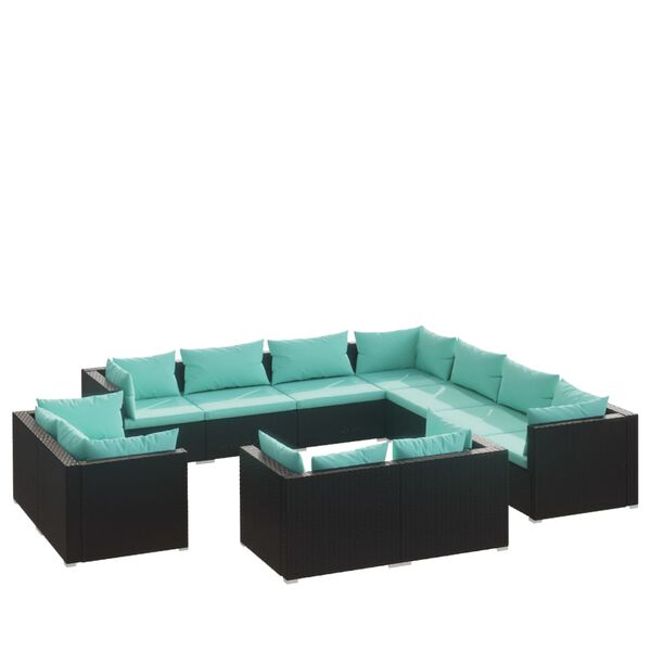 vidaXL Garden Lounge Set Black PE rattan, powder-coated steel Medium